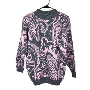 Vintage all over geometric print mock neck 80s sweater